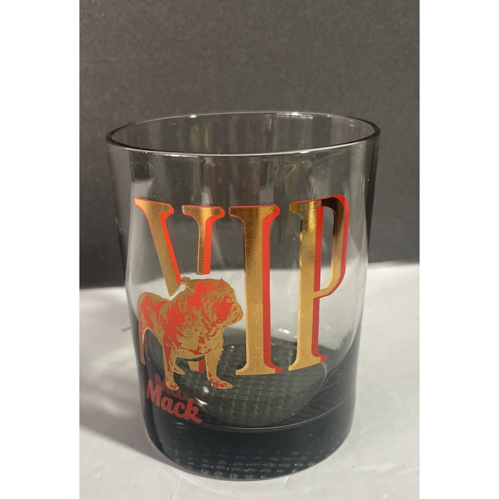 VINTAGE MACK TRUCK BULLDOG VIP RED & GOLD ON‎ SMOKE GLASS BARWARE